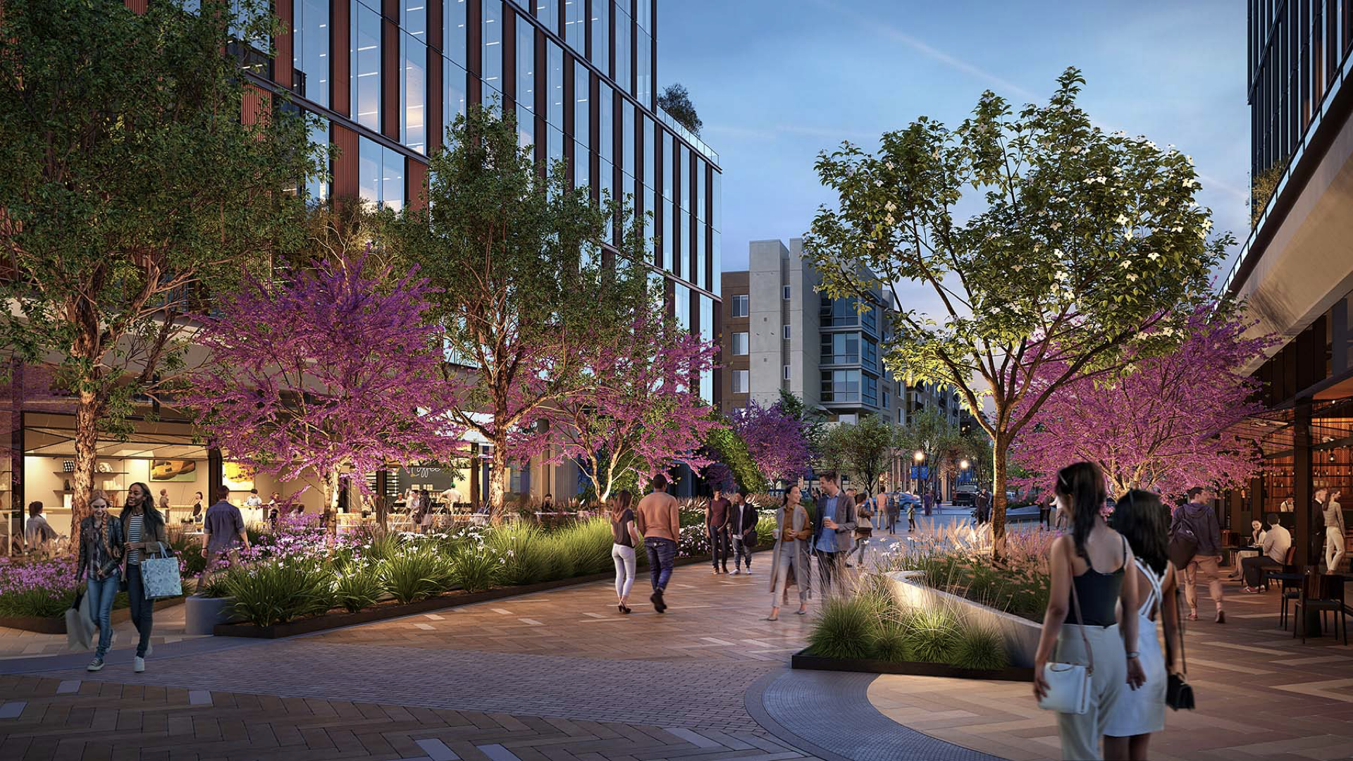 A landscaped neighborhood main street in the South Bay